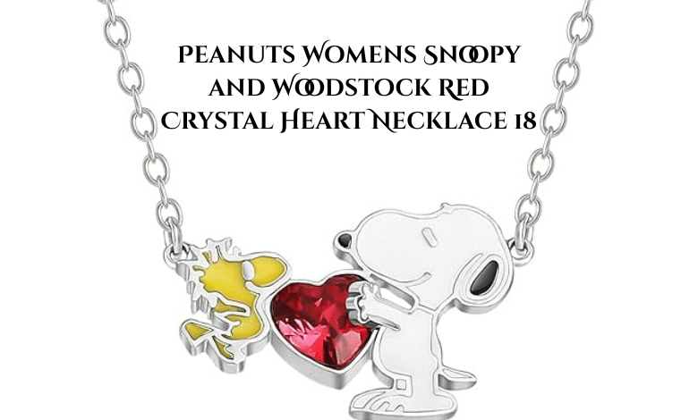 Peanuts Womens Snoopy and Woodstock Red Crystal Heart Necklace 18